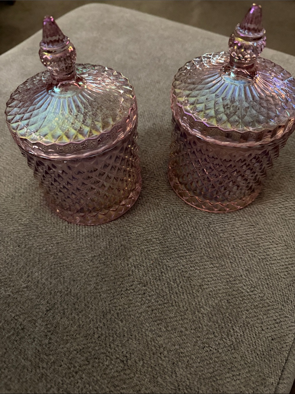 T.J.Maxx Iridescent Pink Glass Covered Jars Set